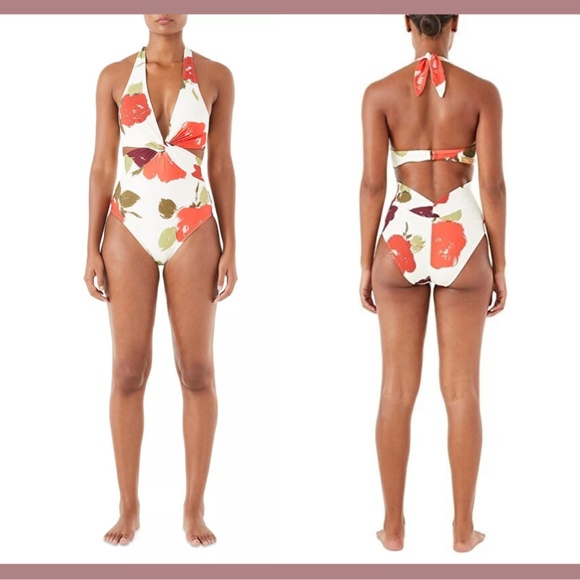 NWT $148 Kate Spade [ Small ] Floral Knotted Halter Twist One‎ Piece Swimsuit - Picture 13 of 13